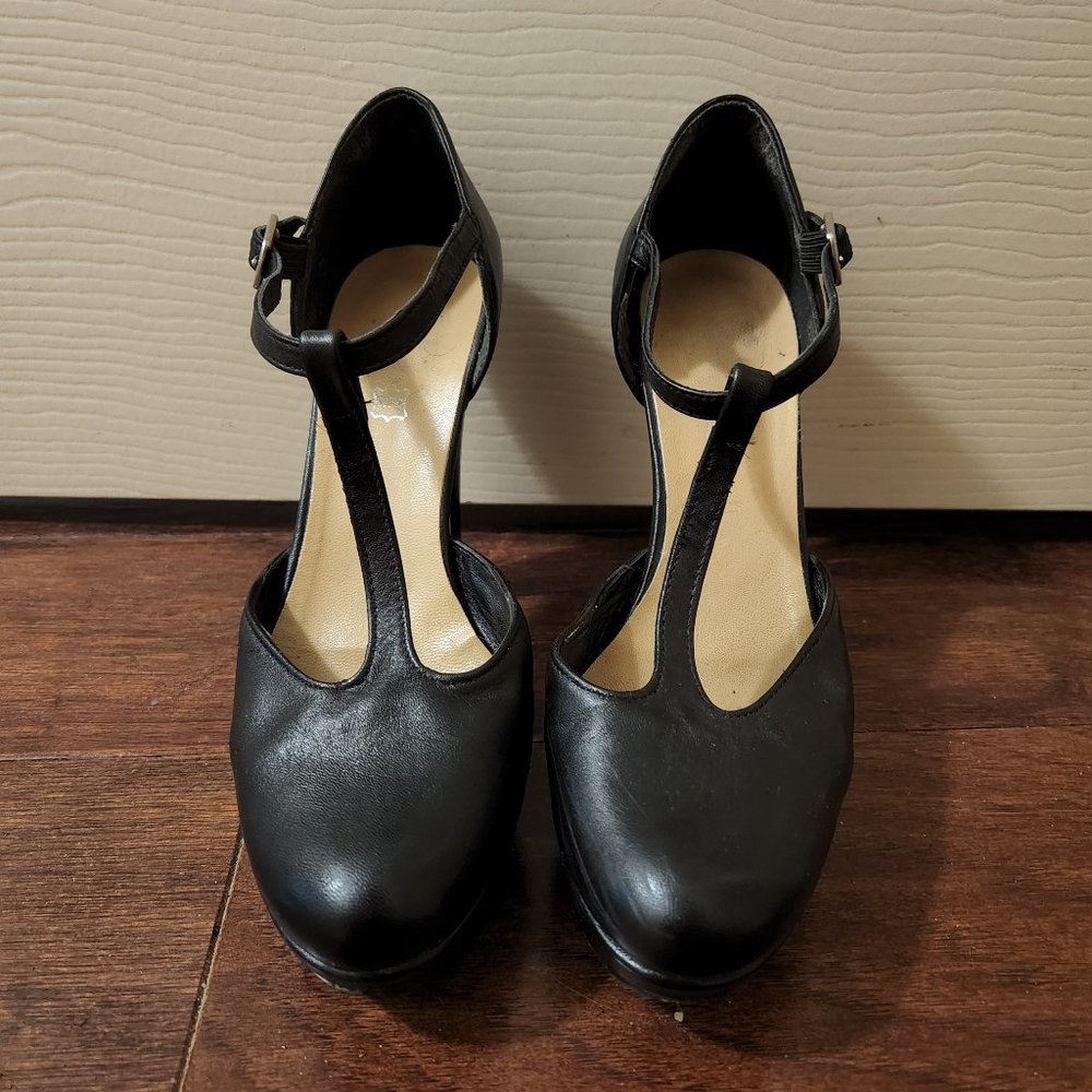 Black Leather Mary-Jane style high heels